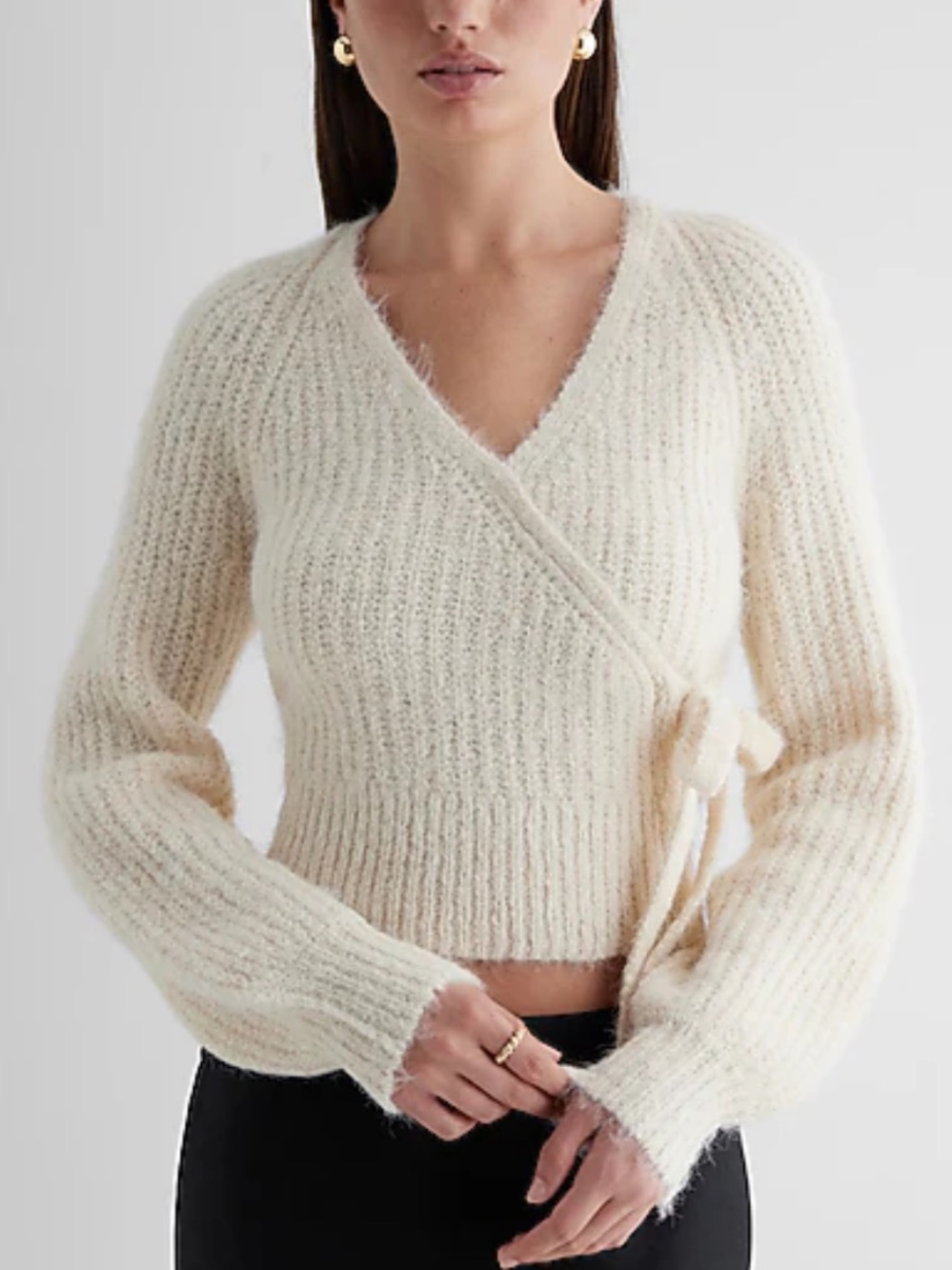 Blush Pink Fuzzy Wrap Sweater - Women's V-Neck Knit
